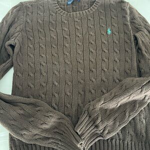 Ralph Lauren Brown Cable Knit Crewneck Sweater